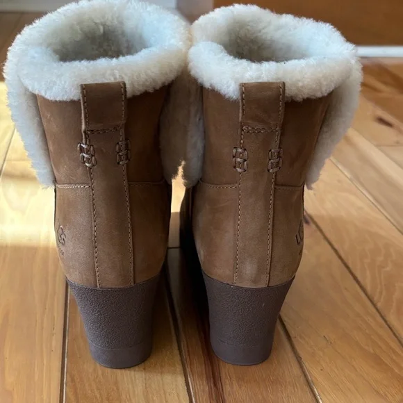 UGG Women's Tan Wedge Boots with Cream Lining - Picture 2 of 9